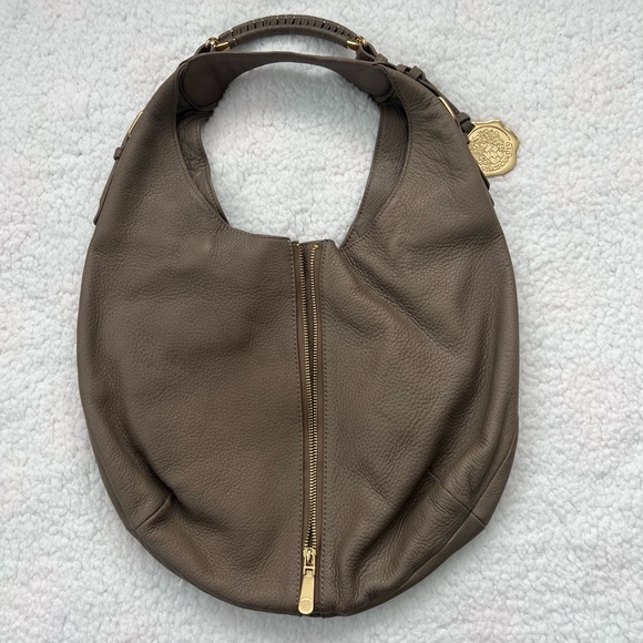 NEW Vince Camuto Hobo Purse Pebbled Leather Handbag Bag Gold Beige - Picture 4 of 5